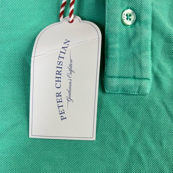 Peter Christian Mens Polo Shirt Green Short Sleeve Slit 100% Cotton 2XL New - Picture 5 of 11